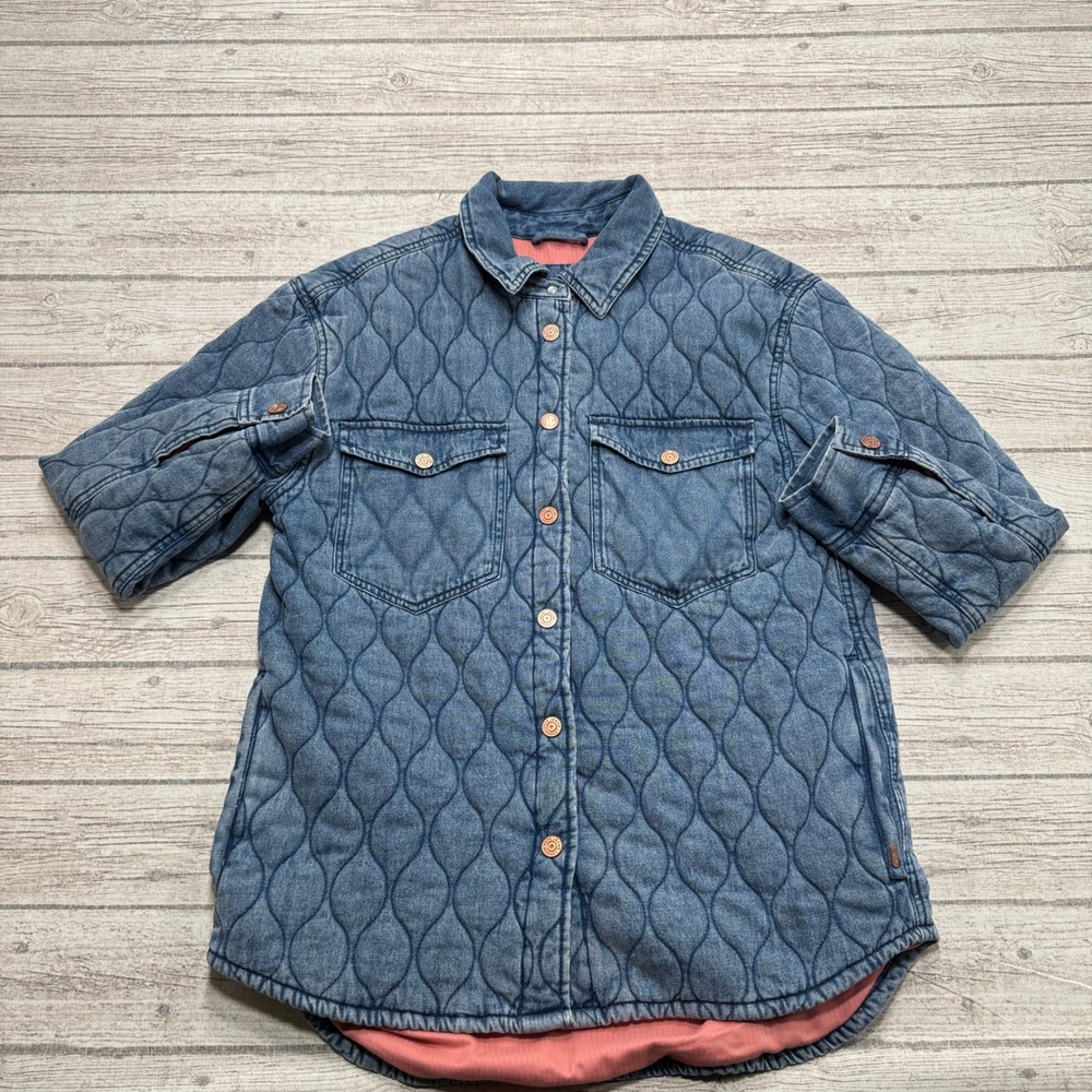 Pepe Jeans London Shirt Jacket Men's Medium Blue Quilted Denim Button Up Classic